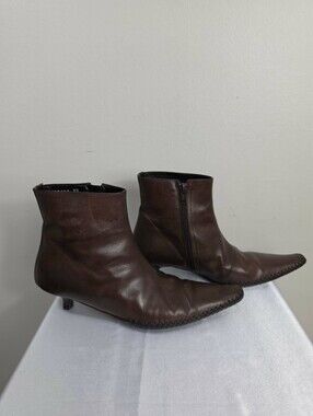 Patrick Cox Wannabi Dark Brown Leather Pointed Toe Ankle Boots